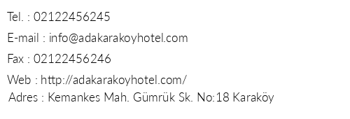 Ada Karaky Hotel telefon numaralar, faks, e-mail, posta adresi ve iletiim bilgileri